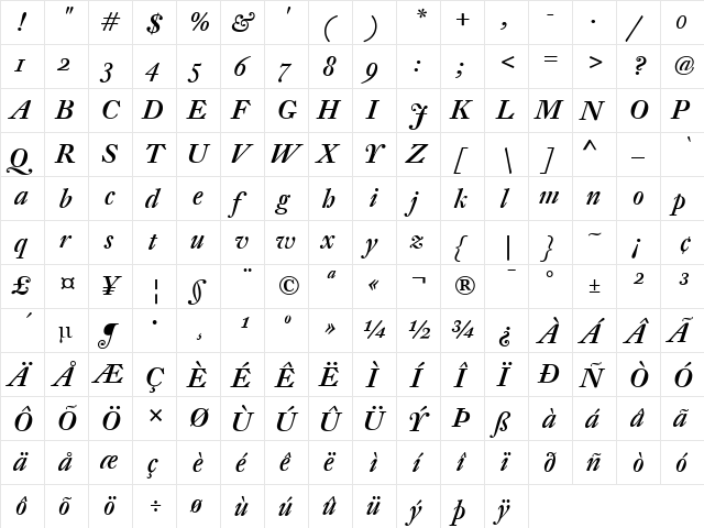 DTL Fleischmann Regular  glyph index