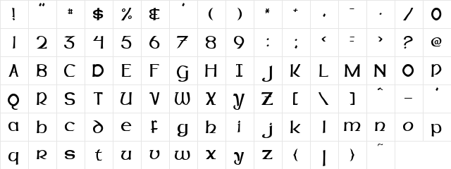 Lazy Duck Regular  glyph index