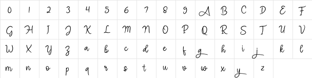 Angel Signature Regular  glyph index