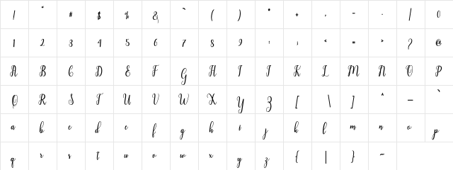Liontine Script Regular  glyph index