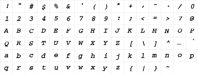 Beach Cliff Bold Regular  glyph index
