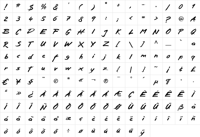 Squickt Plain Regular  glyph index