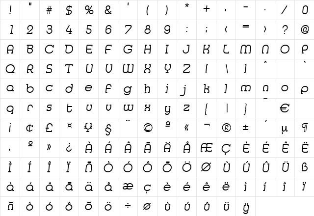 Media-LightIta Regular  glyph index
