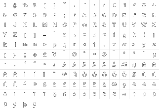 Helvetica Neue Regular  glyph index