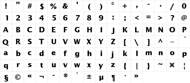OfficeTypeSans Bold  glyph index