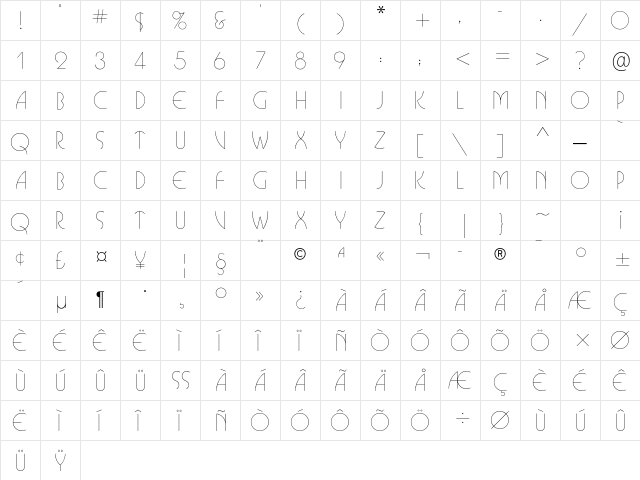 Busorama ITC Std Light  glyph index