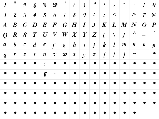 QTCaslan Bold Italic  glyph index