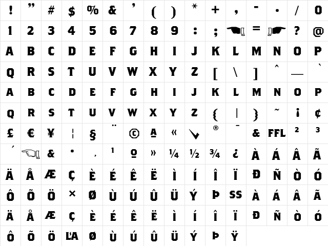 Brothers Bold  glyph index