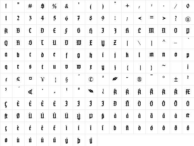 Gotenburg B UNZ_1_L Bold  glyph index