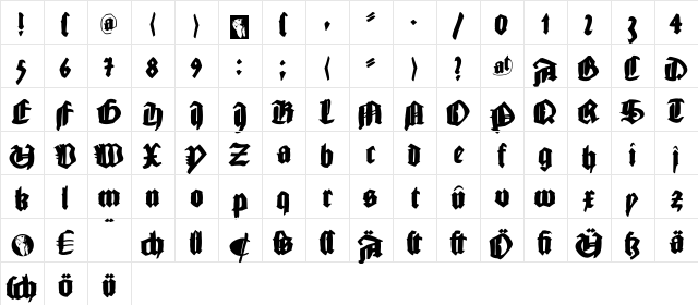 GutJoeBlack Regular  glyph index