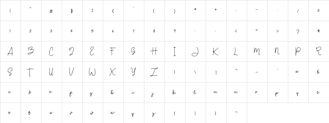 Tinta Regular  glyph index