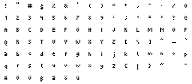 Micropixel Regular  glyph index