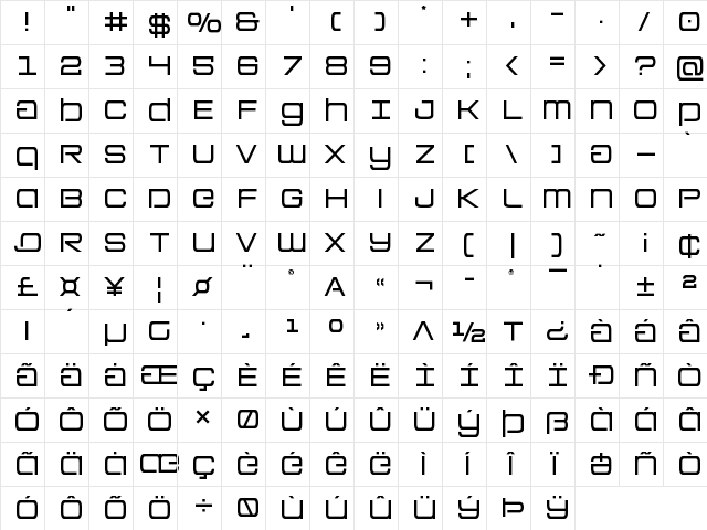 Colony Marines Title Regular  glyph index