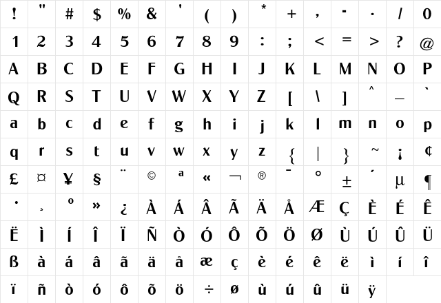 Globe Gothic CG Bold Regular  glyph index