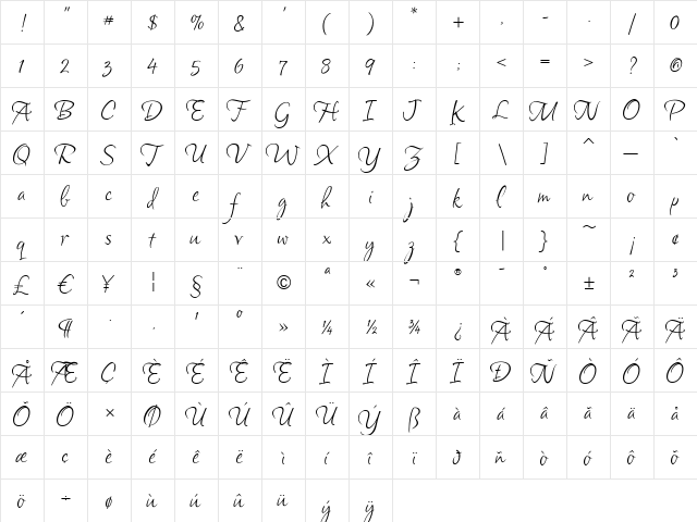 Clarissa Regular  glyph index