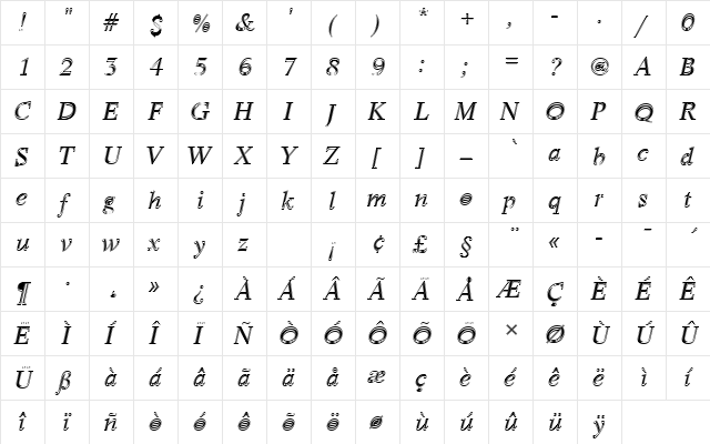 LifeTRegItaIn1 Regular  glyph index