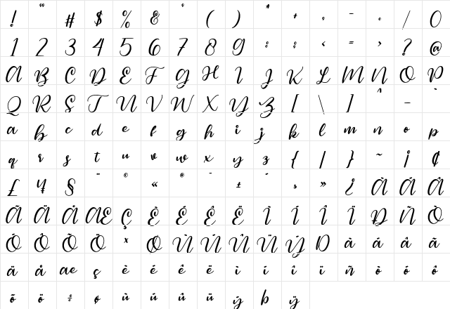 Magelove Regular  glyph index