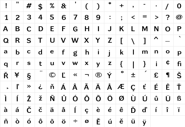 Dynamo LXE Regular  glyph index