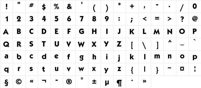 KabelC Medium Bold  glyph index