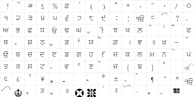 AmrLipiSlim Regular  glyph index