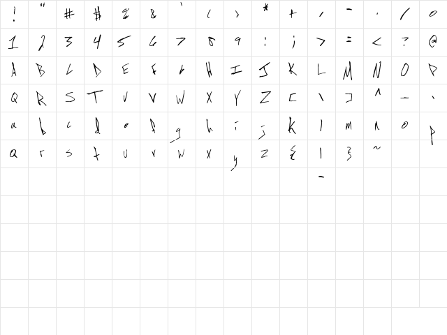 Jon Handwriting Regular  glyph index