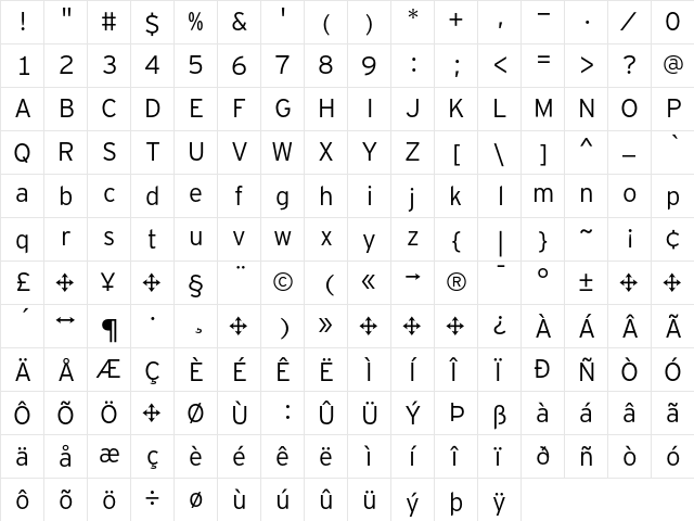 Interstate Mono - Lgt Regular  glyph index