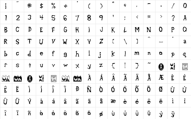 Beta Dance Regular  glyph index