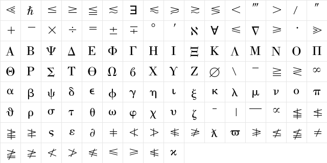 Mathematical Pi 1  glyph index