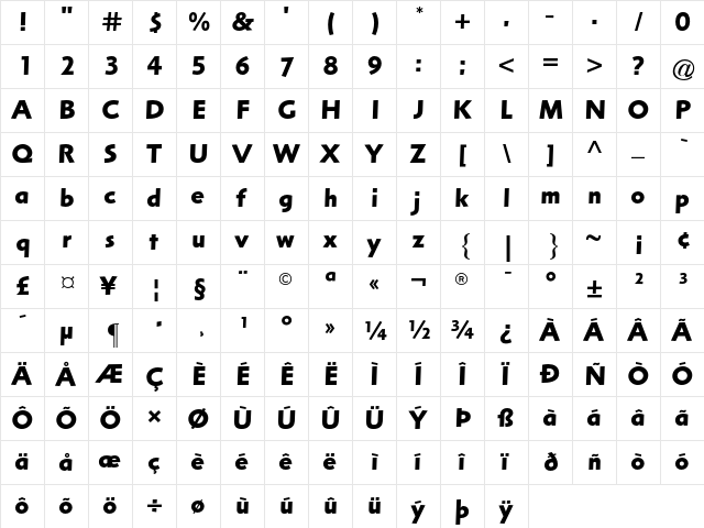 Arta AT Bold Regular  glyph index