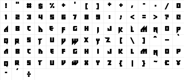 ZeF RAVE Regular  glyph index
