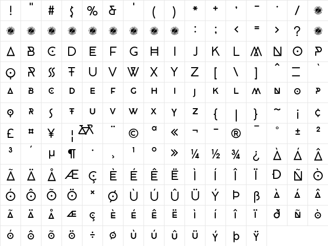 CocoBikeR Regular  glyph index