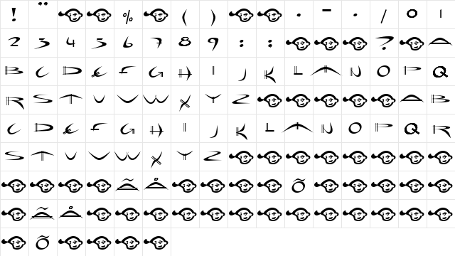 Holiday hardcore Bold  glyph index