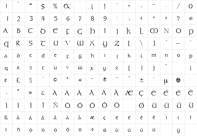 UmberSSK Regular  glyph index