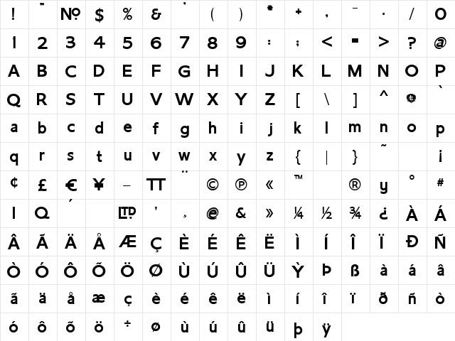 LHF Chesham Sans BOLD Regular  glyph index