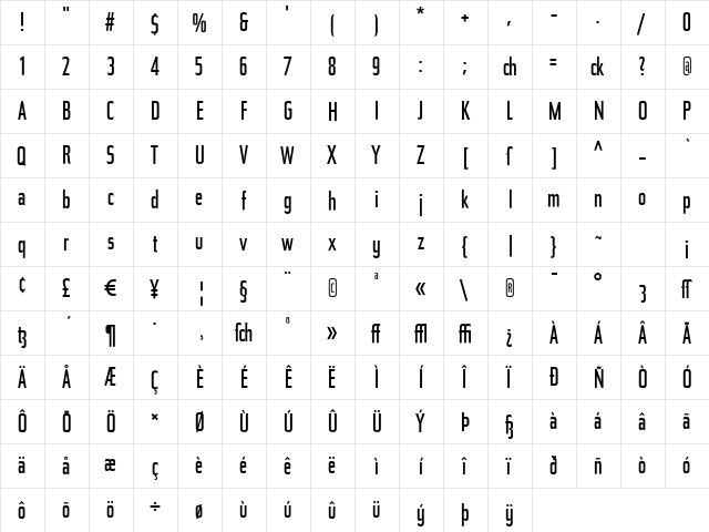 Topic Regular  glyph index
