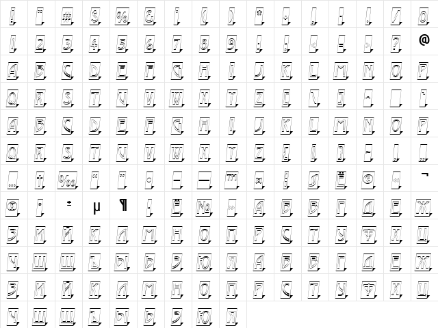 a_ModernoCmOtl3DSh Normal  glyph index