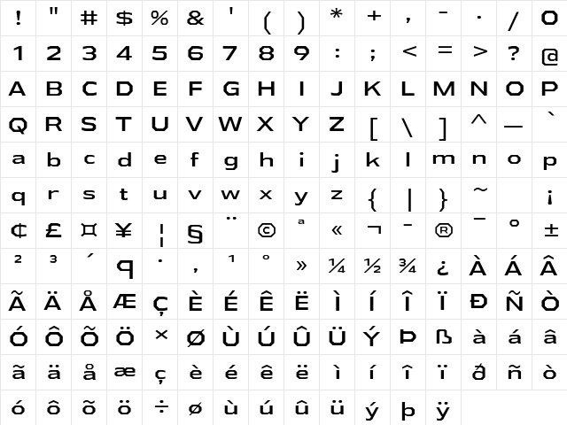 Athabasca Expanded  glyph index