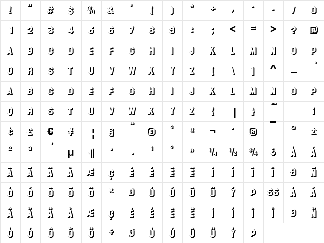 Summit-Shadow Regular  glyph index