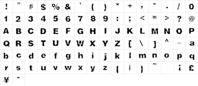 ShredHard Regular  glyph index
