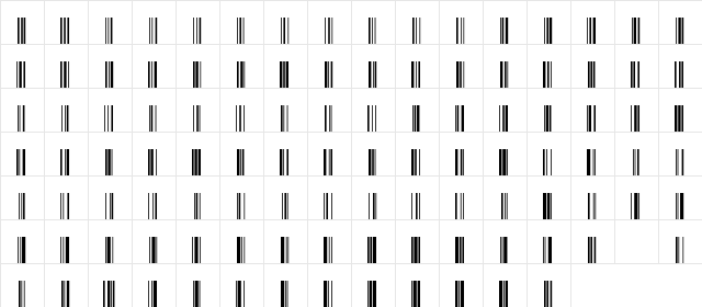 Code128Wide Regular  glyph index