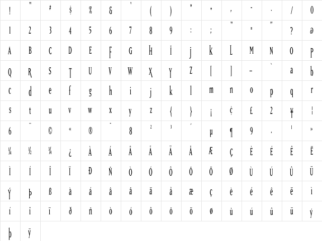 MatrixTall Medium  glyph index