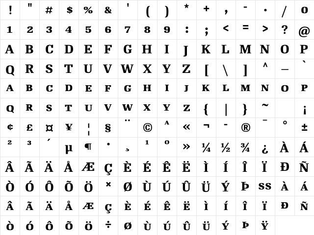 RePublic Text Bold SC  glyph index