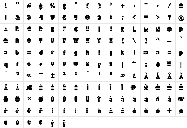 HFF Modern Strand Regular  glyph index