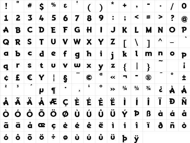 Adventuring Regular  glyph index