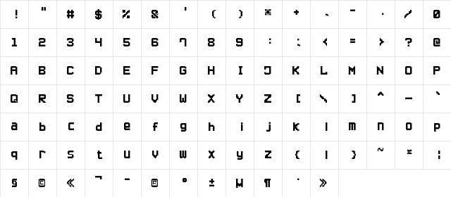 Small Pixel7 Regular  glyph index