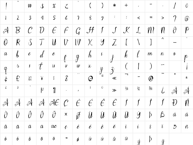 Agatha Regular  glyph index