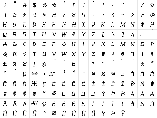 xBONES Semi-Italic Semi-Italic  glyph index