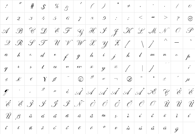 R690-Script Regular  glyph index