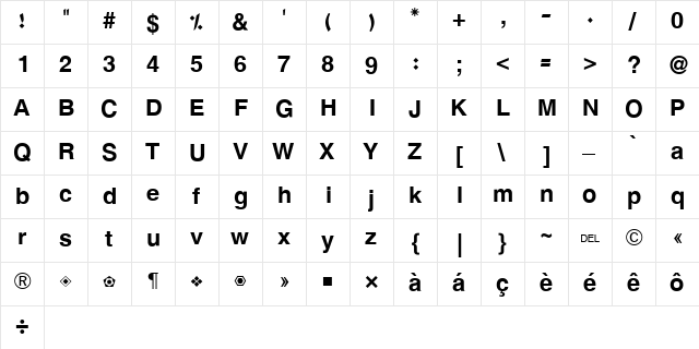 Hacen Typographer Heavy Regular  glyph index