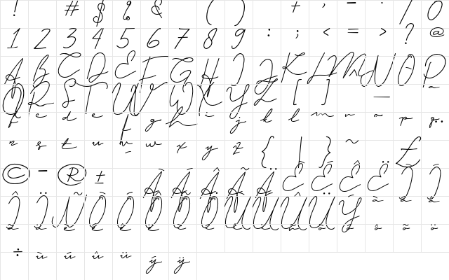 The Yoshi Regular  glyph index